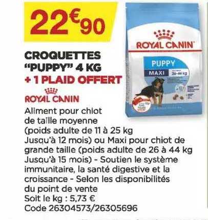 croquettes "puppy" 4 kg + 1 plaid offert royal canin