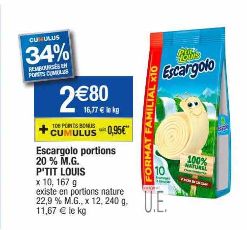 escargolo portions 20% m.g. p'tit louis