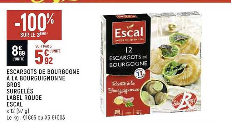 escargots de bourgogne à la bourguignonne gros surgelés label rouge escal