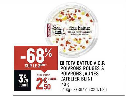 feta battue a.o.p. poivrons rouges & poivrons jaunes l'atelier blini