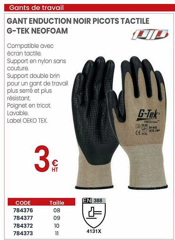 Gant Enduction Noir Picots Tactile G-tek Neofoam