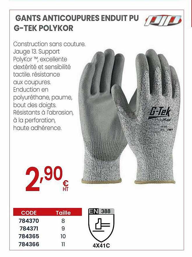 gants anticoupures enduit pu g-tek polykor