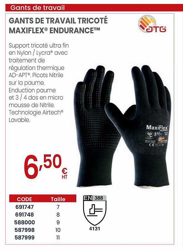 gants de travail tricoté maxiflex endurance