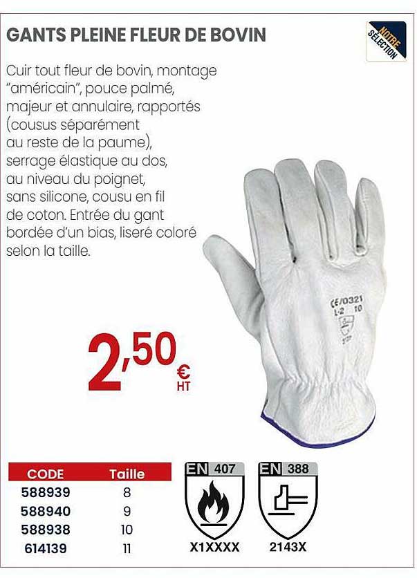 gants plein fleur de bovin