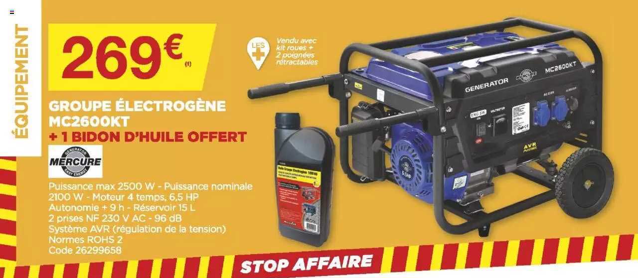 groupe électrogène mc2600kt + 1 bidon d'huile offert mercure