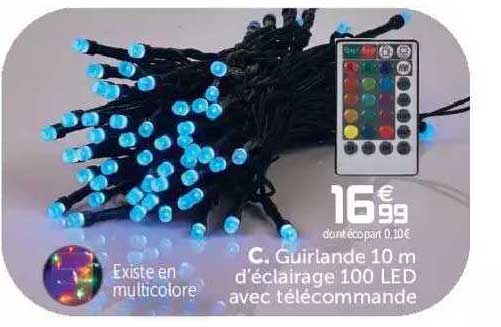 guirlande 10 m d'éclairage 100 led avec télécommande