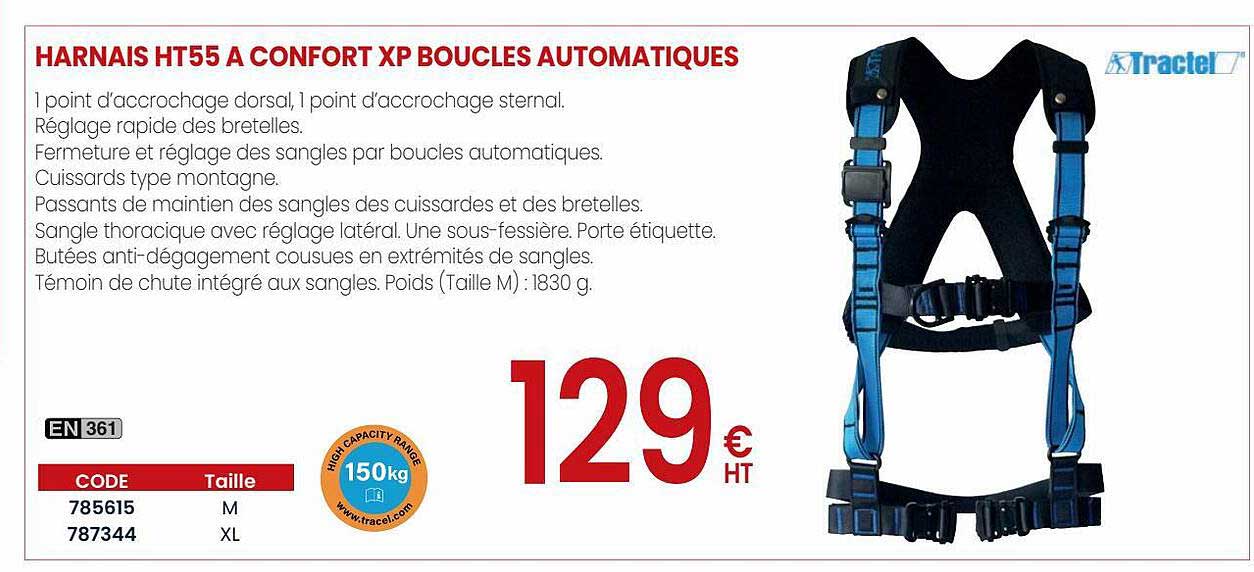 harnais ht55 a confort xp boucles automatiques tractel