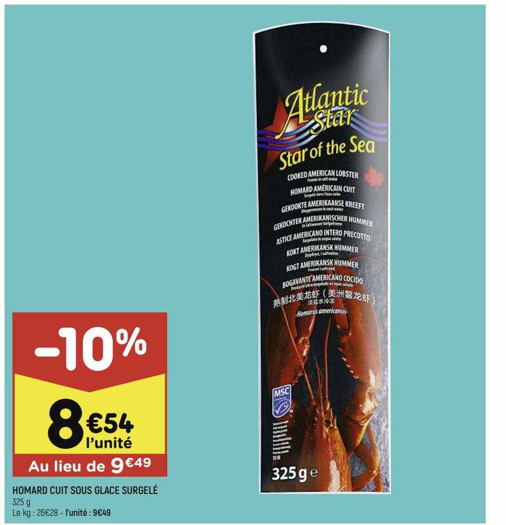 homard cuit sous glace surgelé