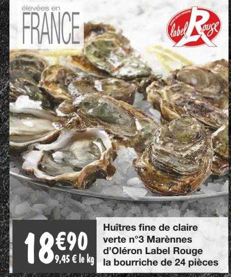 huîtres fine de claire verte n°3 marennes d'oléron label rouge la bourriche de 24 pièces