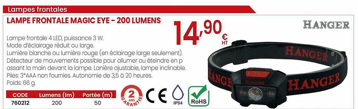 lampe frontale magic eye - 200 lumens