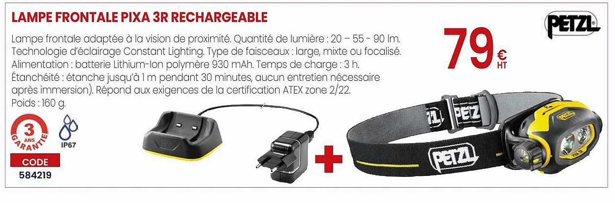 lampe frontale pixa 3r rechargeable