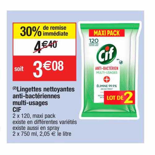 Lingettes Nettoyantes Antibactériennes Multi-usages Cif