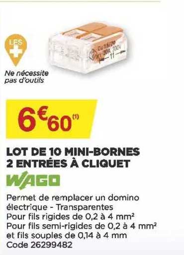 lot de 10 mini-bornes 2 entrées à cliquet wago