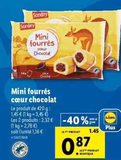 Mini Fourrés Cœur Chocolat Sondey