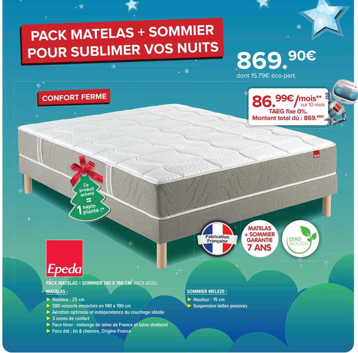 Pack Matelas + Sommier 140 X 190 Cm