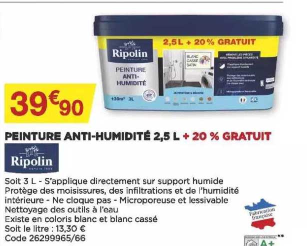 peinture anti-humidité 2,5 l + 20% gratuit ripolin