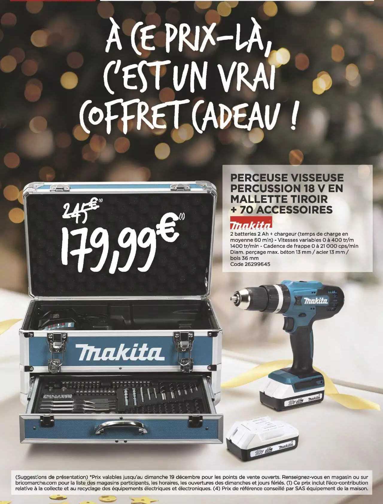 perceuse visseur percussion 18 v en mallette tiroir + 70 accessoires makita