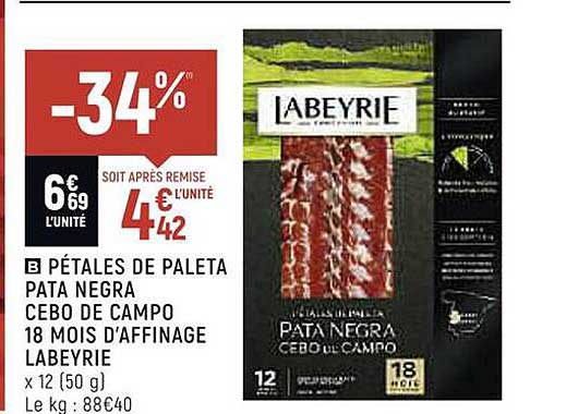 pétales de paleta pata negra cebo de campo 18 mois d'affinage labeyrie