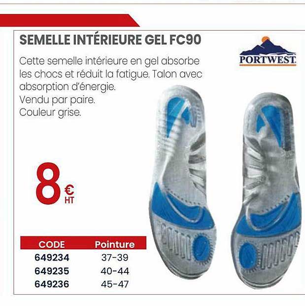 semelle intérieure gel fc90 portwest