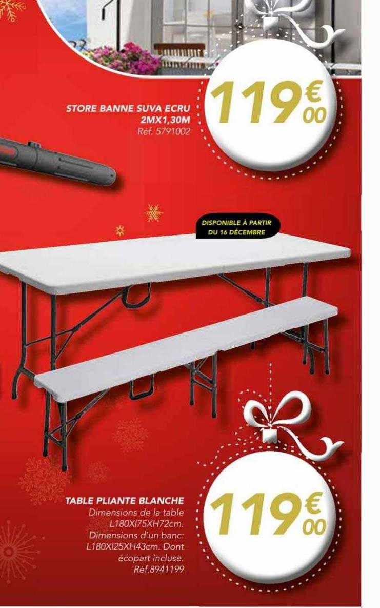 store banne suva écru 2m x 1,30m, table pliante blanche