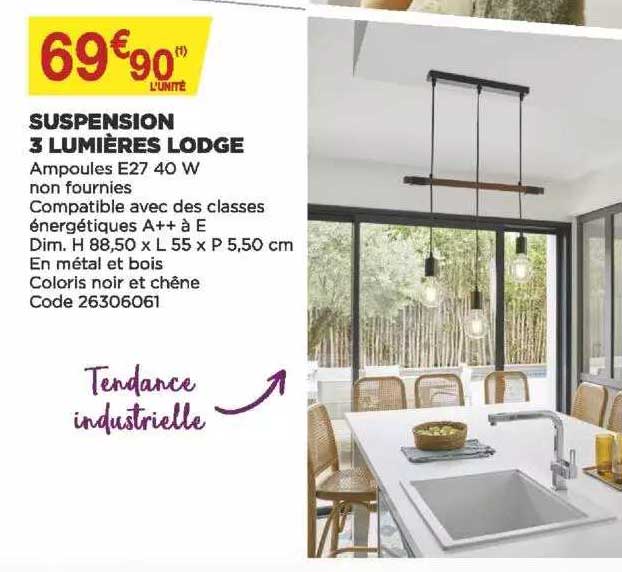 suspension 3 lumières lodge