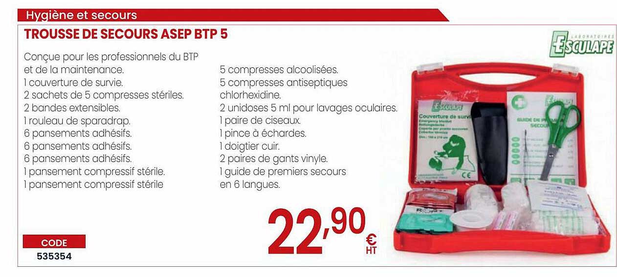 trousse de secours asep btp 5 esculape