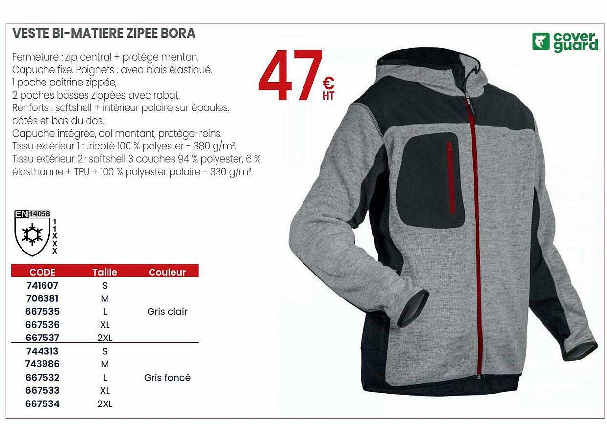 veste bi-matière zipee bora coverguard