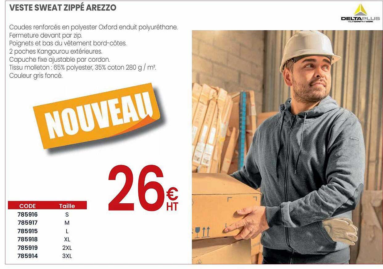 veste sweat zippé arezzo deltaplus