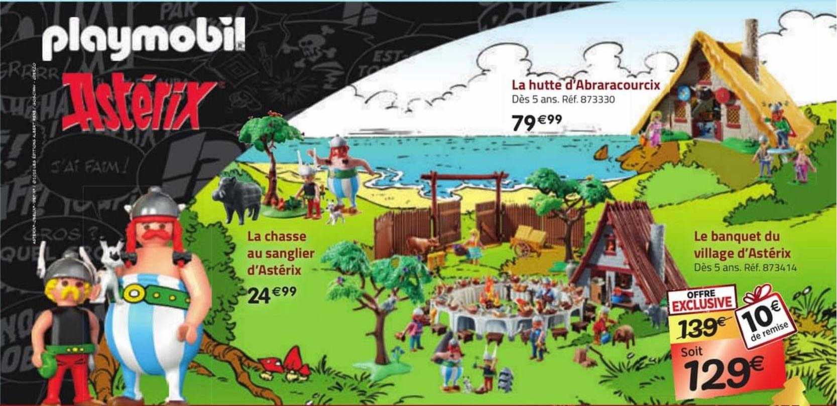 la chasse au sanglier d'astérix playmobil, la hutte d'abraracourcix playmobil, le banquet du village d'astérix playmobil