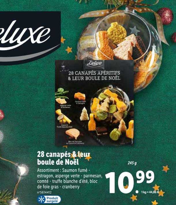 28 canapés & leur boule de noël deluxe
