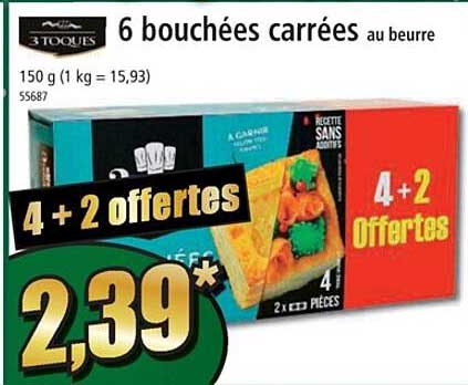 6 bouchées carrées au beurre 3toques