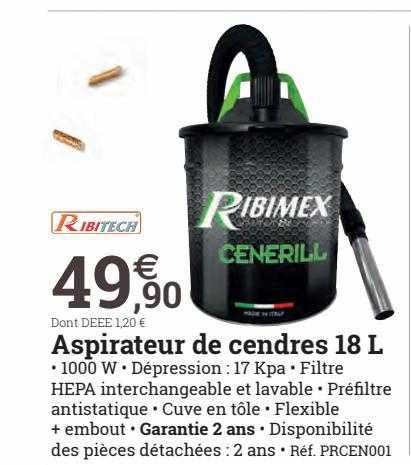 aspirateur de cendres 18 l ribitech