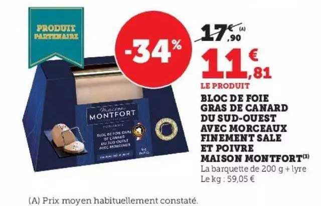 Bloc De Foie Gras De Canard Du Sud-ouest Avec Morceaux Finement Salé Et Poivre Maison Montfort