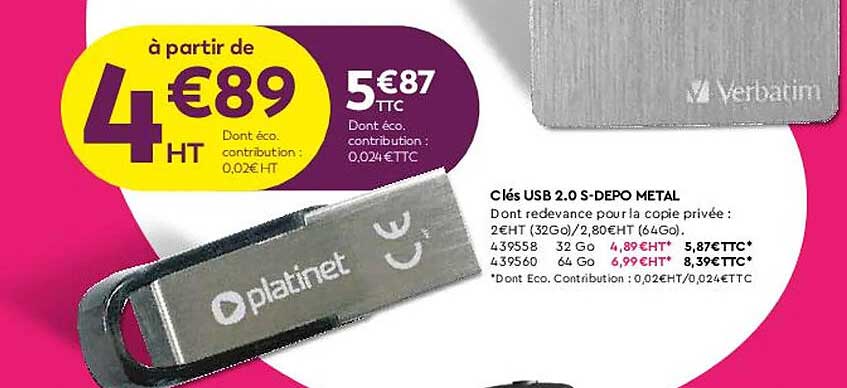 clé usb 2.0 s-depo métal platinet