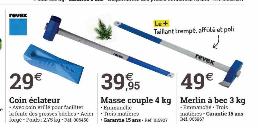 coin éclateur, masse couple 4 kg ou merlin à bec 3 kg