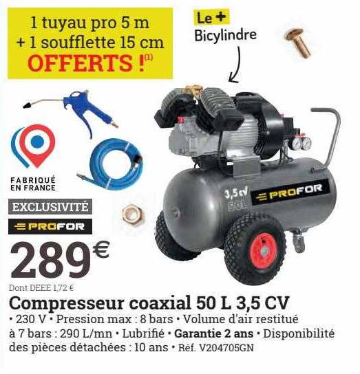 compresseur coaxial 50 l 3.5 cv profor