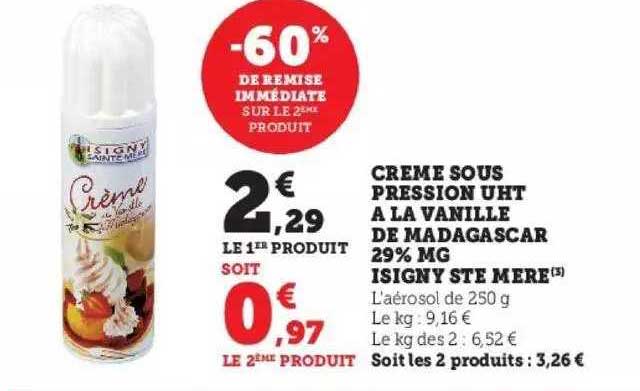 crème sous pression uht à la vanille de madagascar 29% mg isigny ste mère