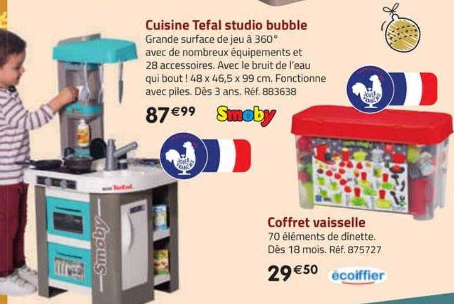 cuisine tefal studio bubble smoby, coffret vaisselle écoiffier