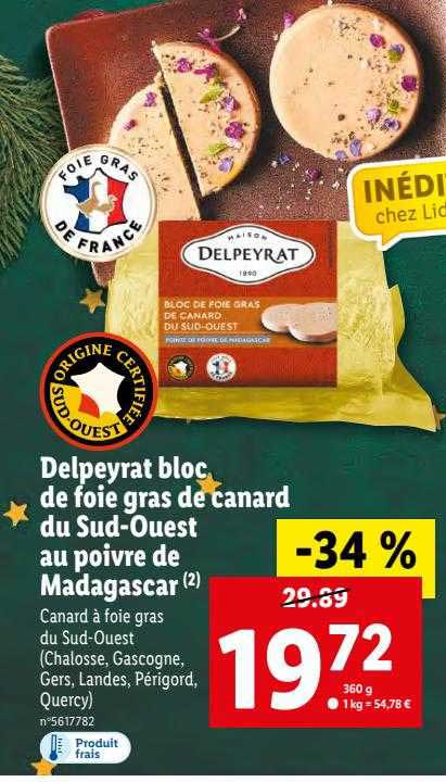 delpeyrat bloc de foie gras de canard du sud-ouest au poivre de madagascar