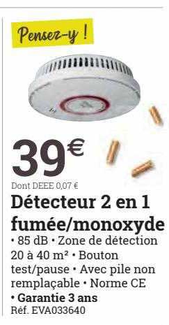 détecteur 2en1 fumée monoxyde