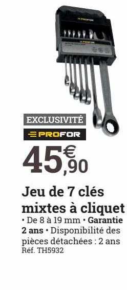 jeu de 7 clés mixtes à cliquet profor