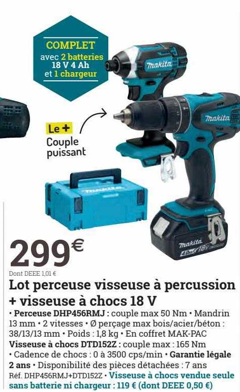 lot perceuse visseuse à percussion + visseuse à chocs 18v