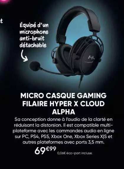 micro casque gaming filaire hyper x cloud alpha