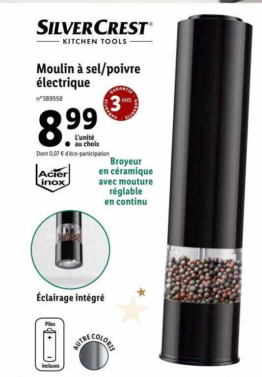 moulin à sel-poivre électrique silver crest