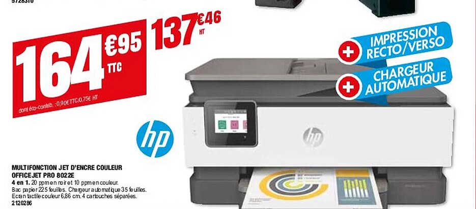 multifonction jet d'encre couleur office jet pro 8022e hp