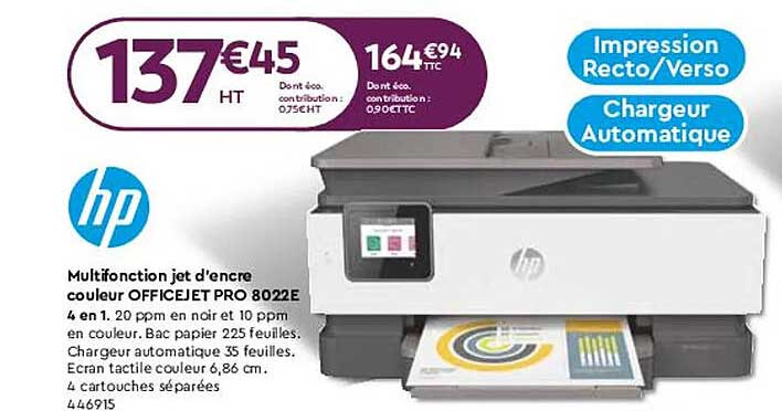 multifonction jet d'encre couleur office jet pro 8022e hp