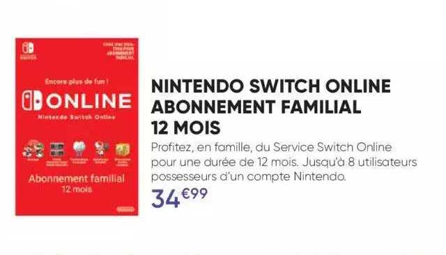 nintendo switch online abonnement familial 12 mois
