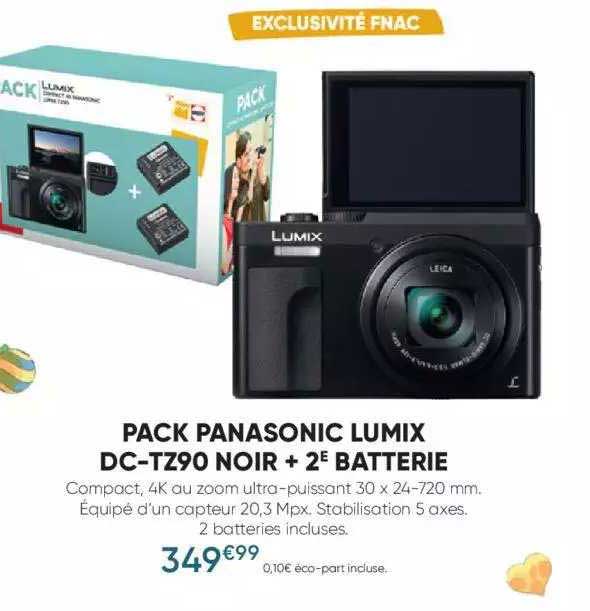 pack panasonic lumix dc-tz90 noir + 2e batterie