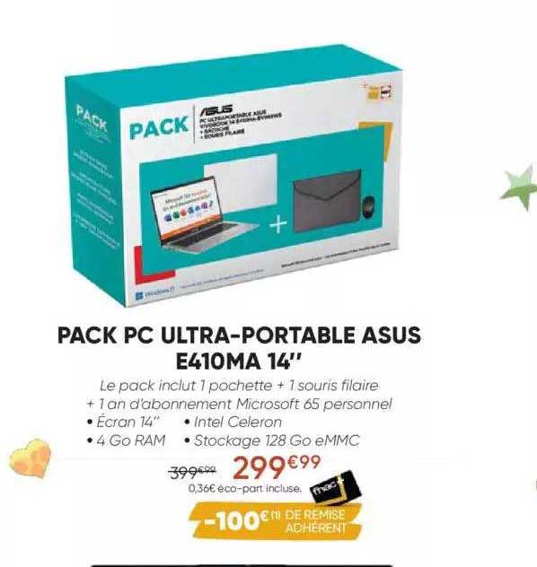 pack pc ultra-portable asus e410ma 14"