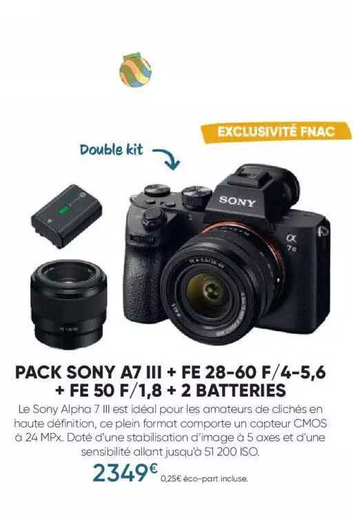 pack sony a7 III + fe 28-60 f-4-5,6 + fe 50 f-1,8 + 2 batteries